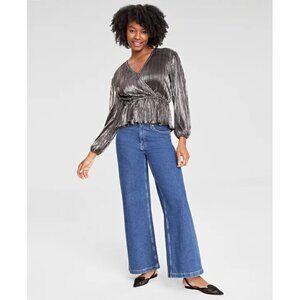 On 34th Womens Plus Size 3X Metallic Plissé Surplice-Neck Peplum Top $49 1299